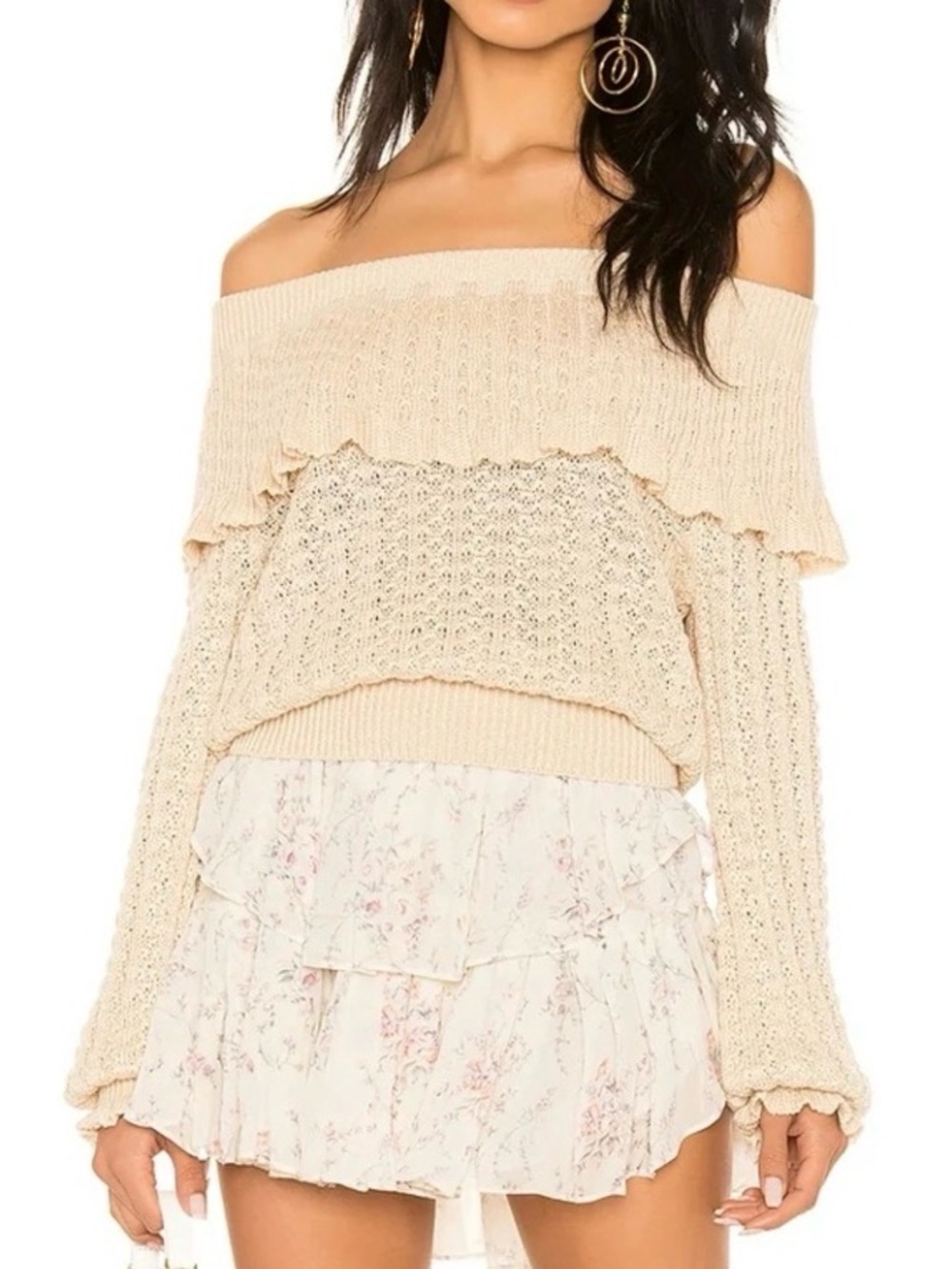 Free People Cream Crazy In Love Chunky Knit Sweater